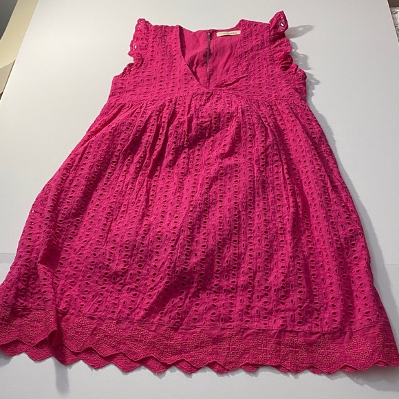 Women’s Fuchsia Cotton Eyelet Pocketed Lined Dress - Picture 3 of 12